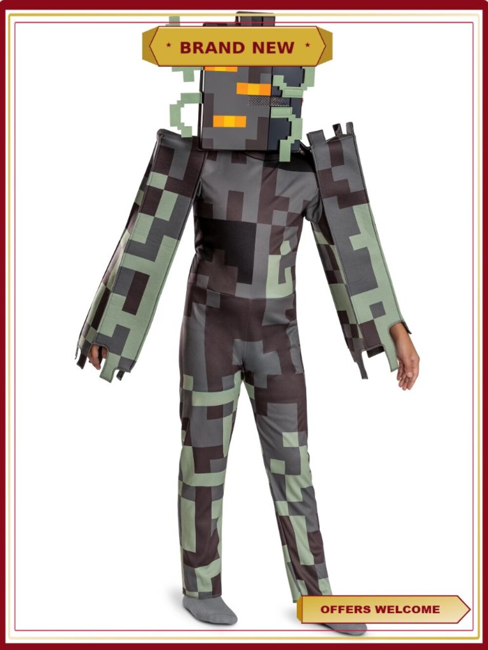 Minecraft Creaking Classic Halloween Costume Boys Size S Jumpsuit Mask